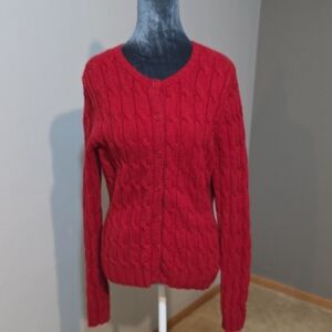 GAP Factory Stretch Lambswool Cable Knit Cardigan | Size M | Burgundy Red |